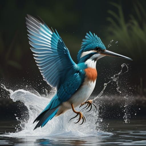 Majestic Kingfisher in Flight with Fresh Catch