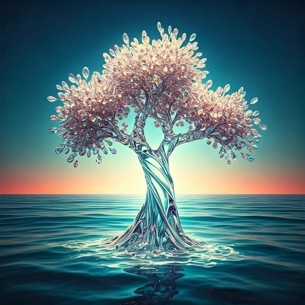 Majestic Crystal Tree Rises from Turquoise Sea