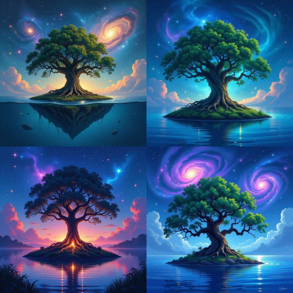 Cosmic Tree of Souls Floating on Island