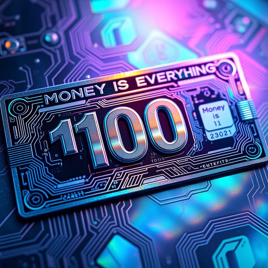 Cyberpunk 100 Credit Banknote in Shimmering Holographic Fini...