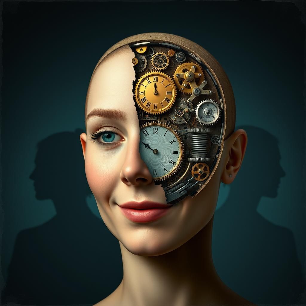Clockwork Face: Surreal Portrait of Time and Identity