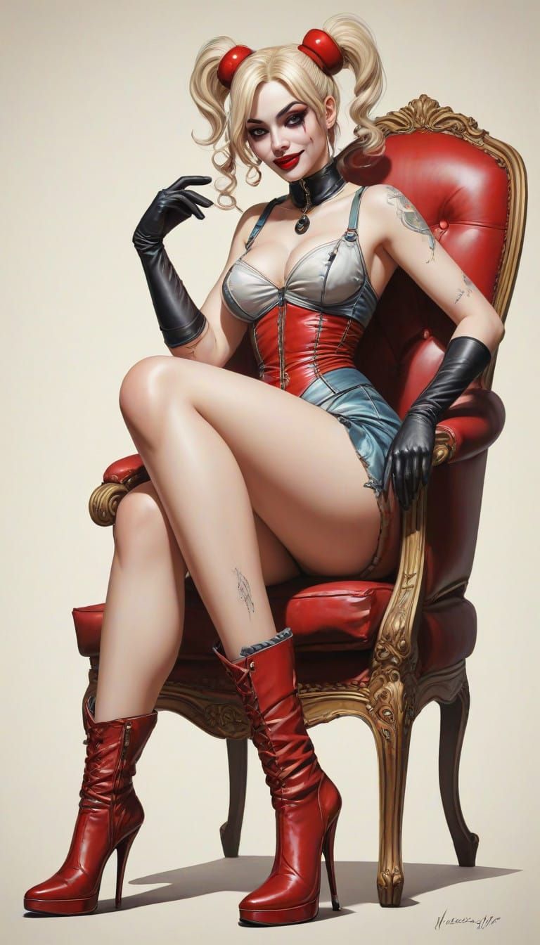Sultry Anime Pinup Goddess in Elegant Fibonnaci Chair
