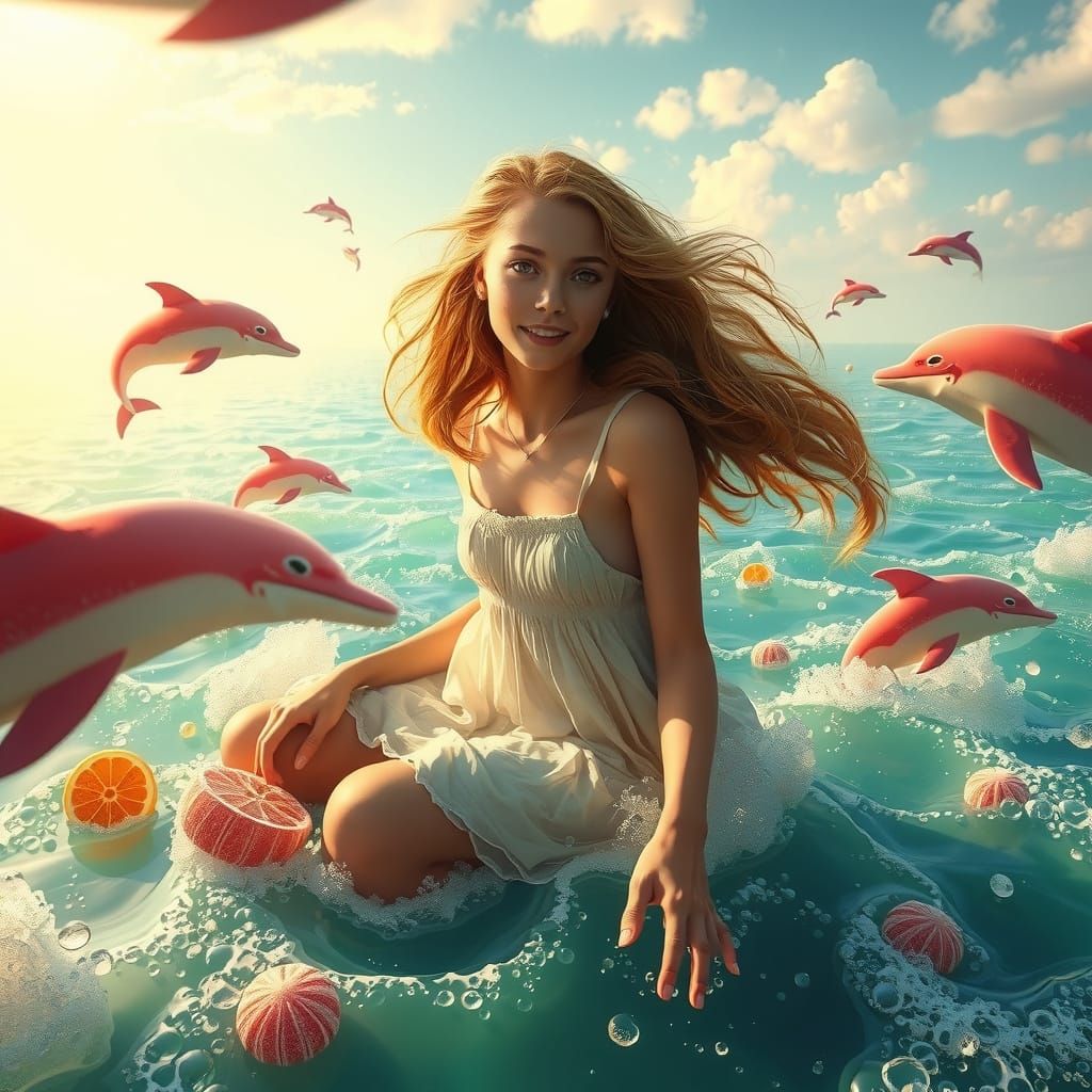 Candy Sea Dreamscape in Neon Noir Style