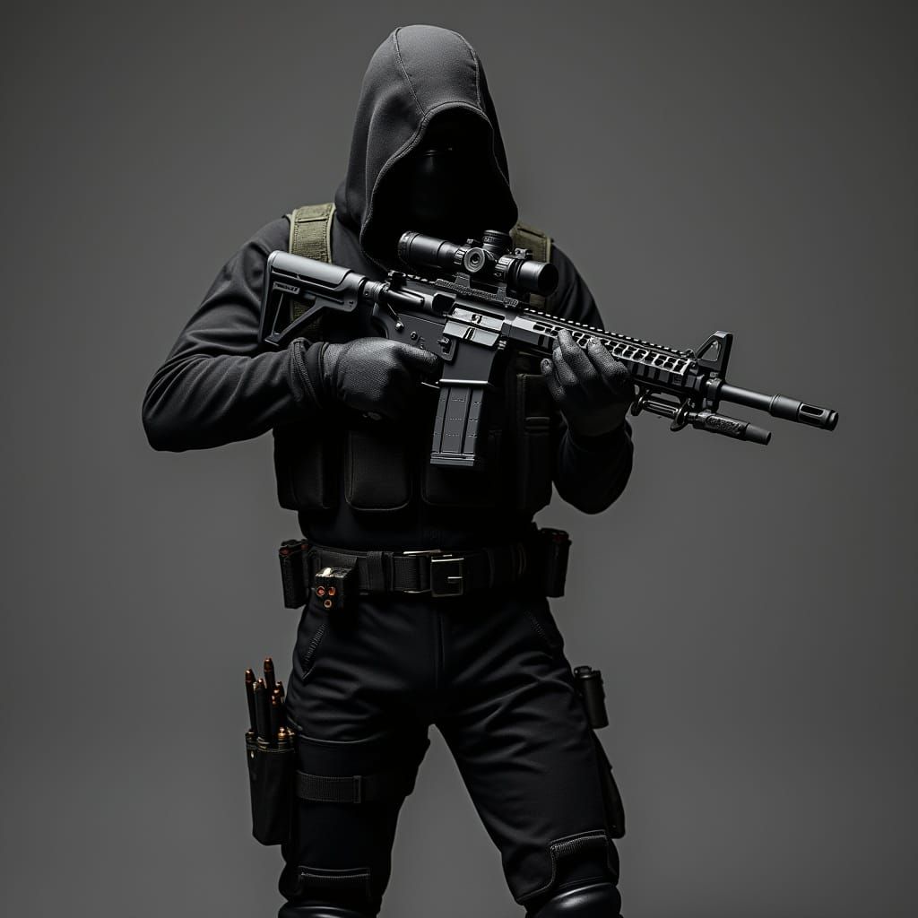 Deadly Operative in Stealth Suit and Spy Mask