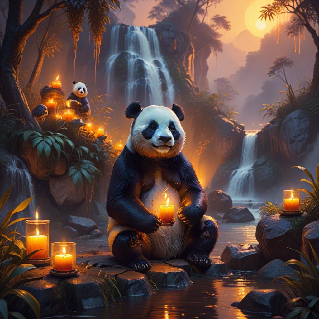 Vibrant Waterfall Scene with Fioletova Panda and Pomaranchev...