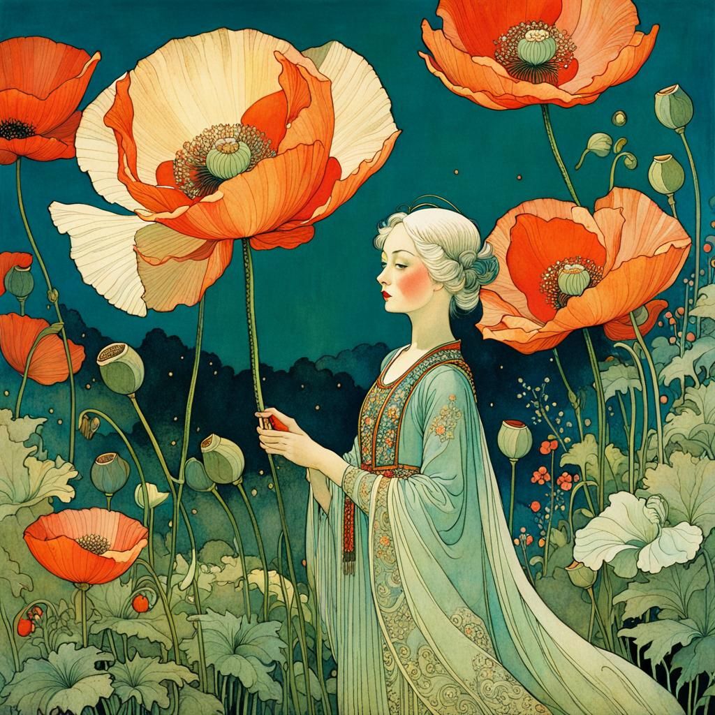 Poppy Blossom in Golden Age Illustration Style