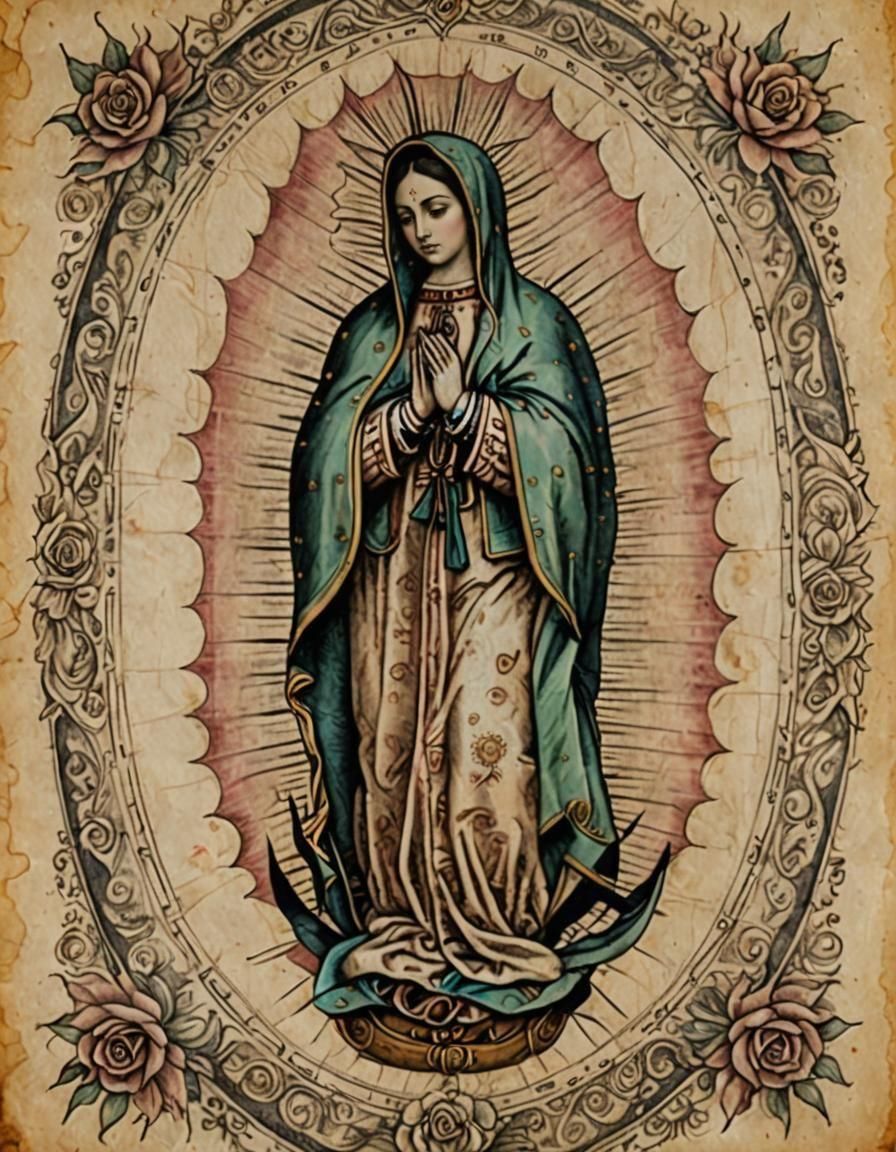 Our Lady of Guadalupe: Renaissance-Style Parchment Drawing