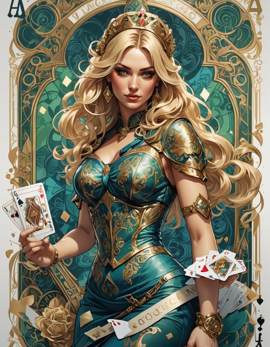 Blonde Pinup Girl Ace of Spades Card Art