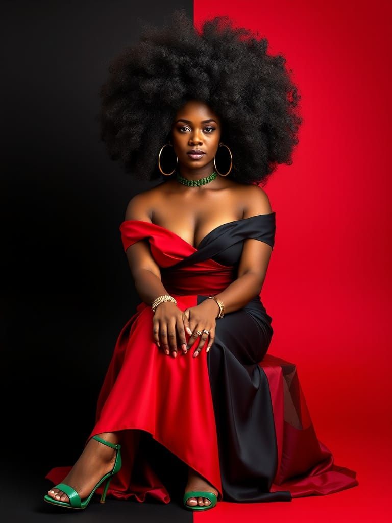 Elegant Black Woman In Red and Black Gown