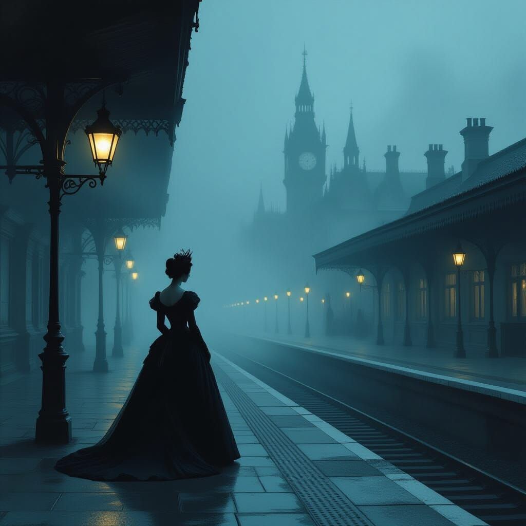 Spectral Queen at Foggy Victorian Station