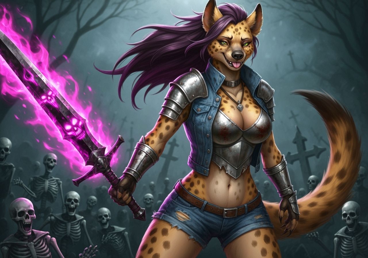 Dark Fantasy Hyena Warrior in Fiery Armor