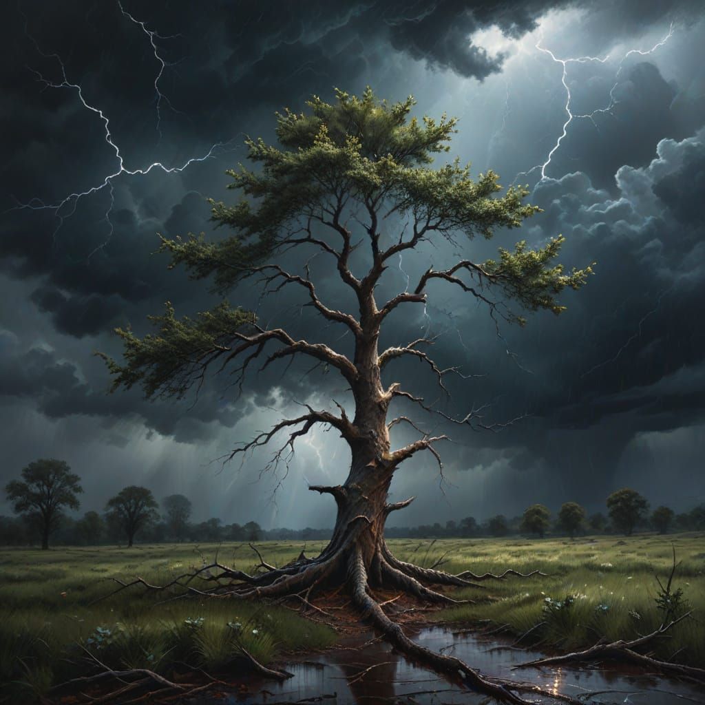 Dramatic Stormy Landscape in Moody Oil Painting Style