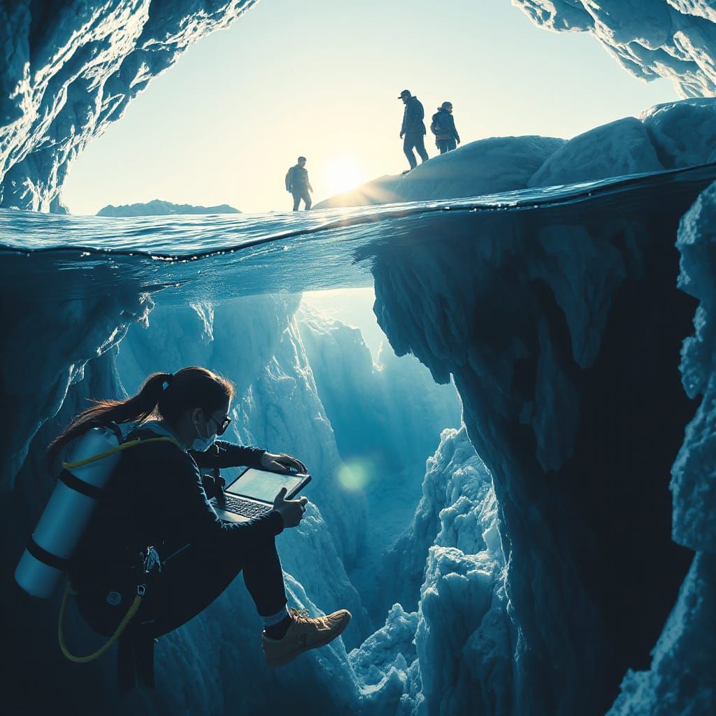 Guardians of the Glacial Abyss in Vibrant Digital Art