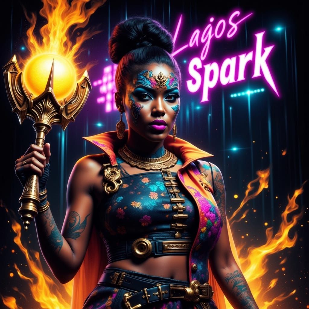 Lagos Spark: Cyberpunk Warrior with Kinetic Flail