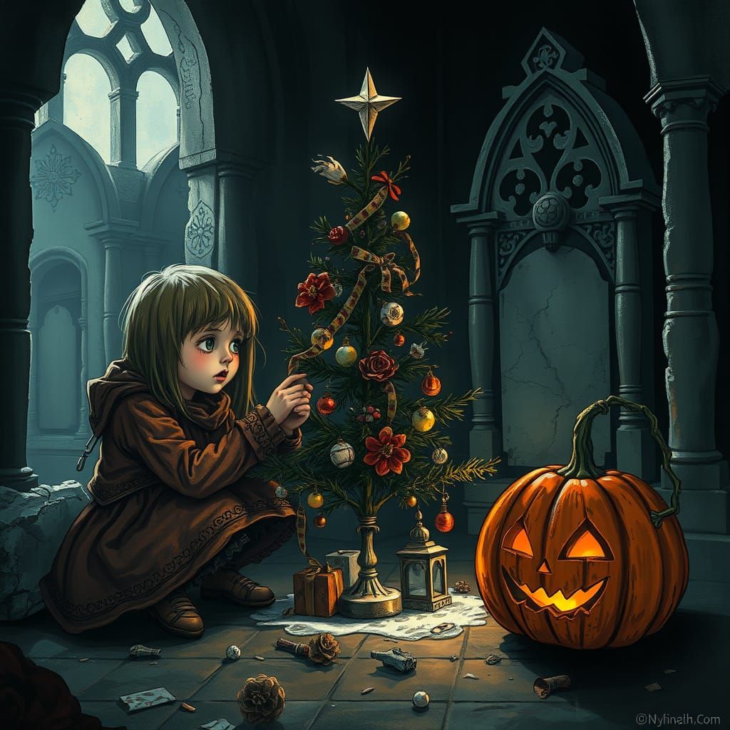 Children Decorate Mausoleum Tree on Christmas Eve