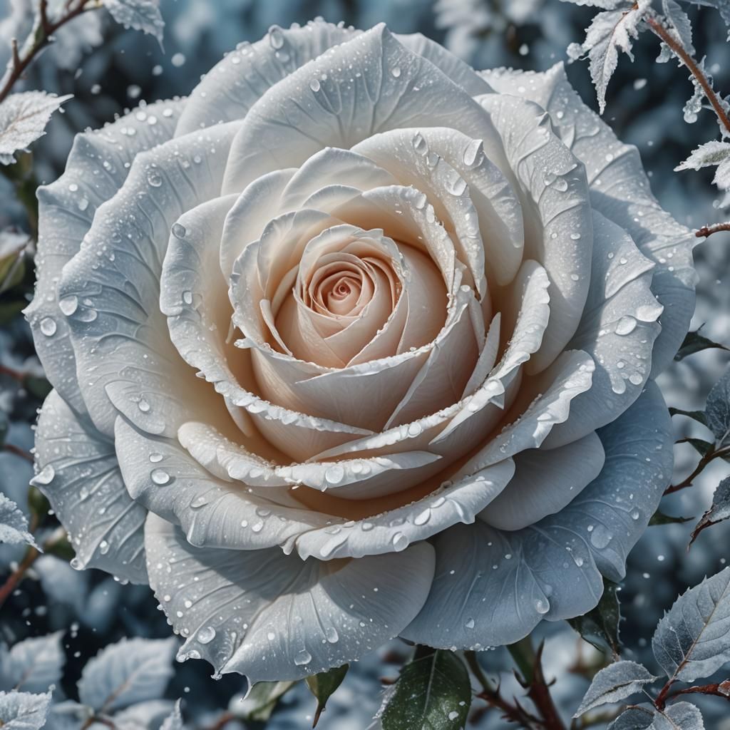 Icy White Rose in Winter Wonderland, Digital Art