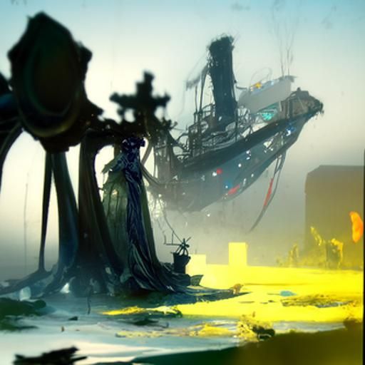 Ghost Ship Wreck in Night Mist: Dark Fantasy Art