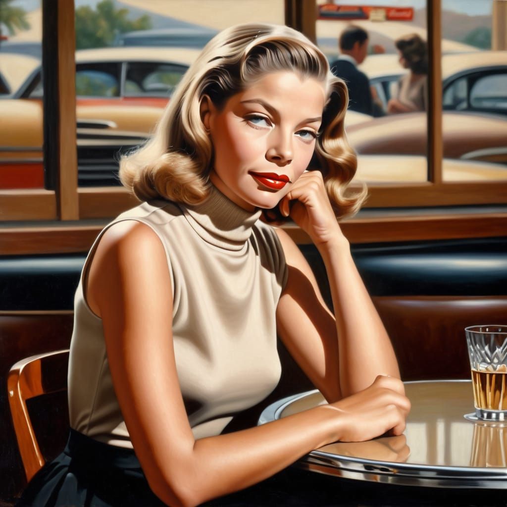 Beautiful Young Woman Lost in Thought in Retro-Style Oil Pai...