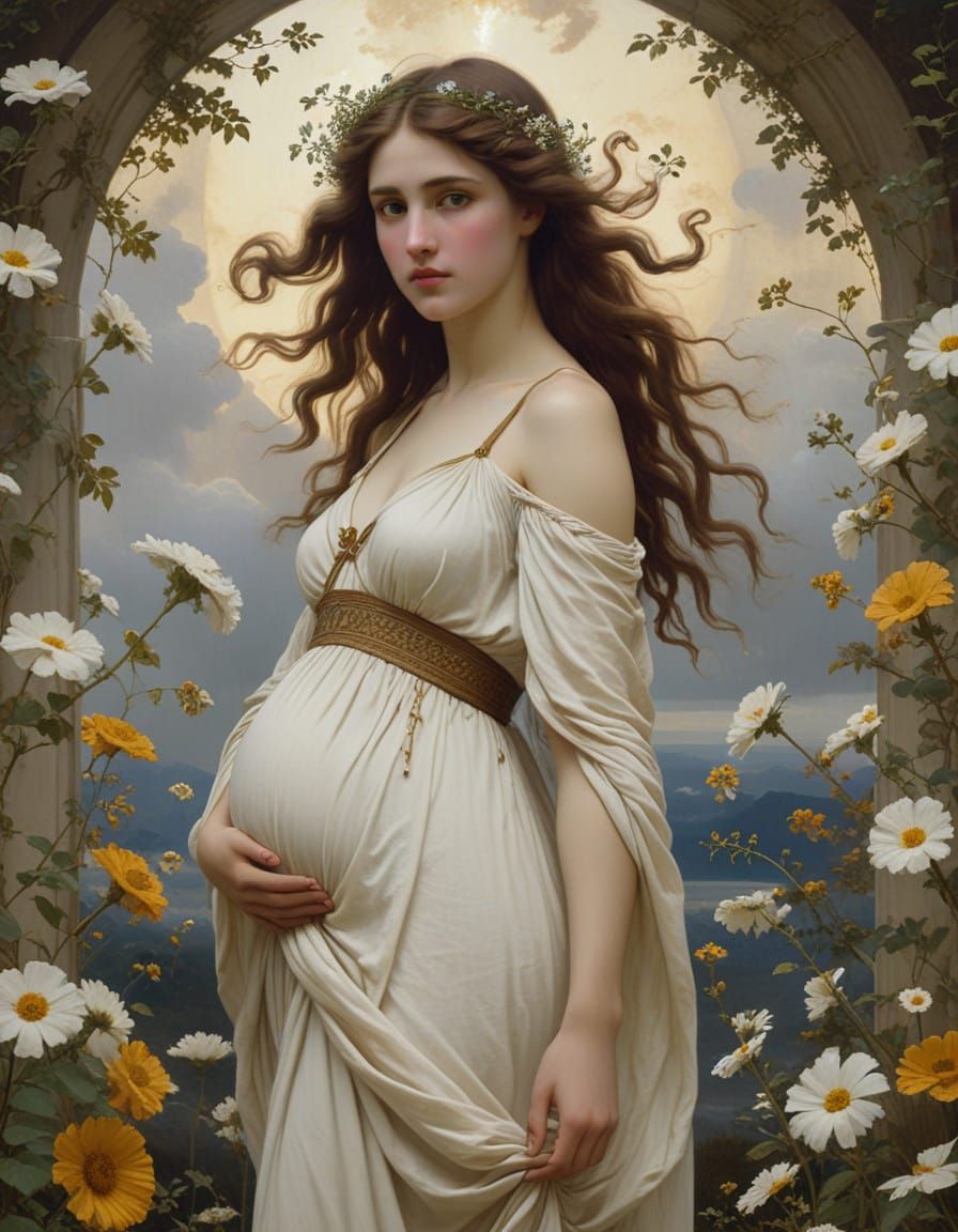 Ancient Goddess Demeter in a Golden Floral Gown