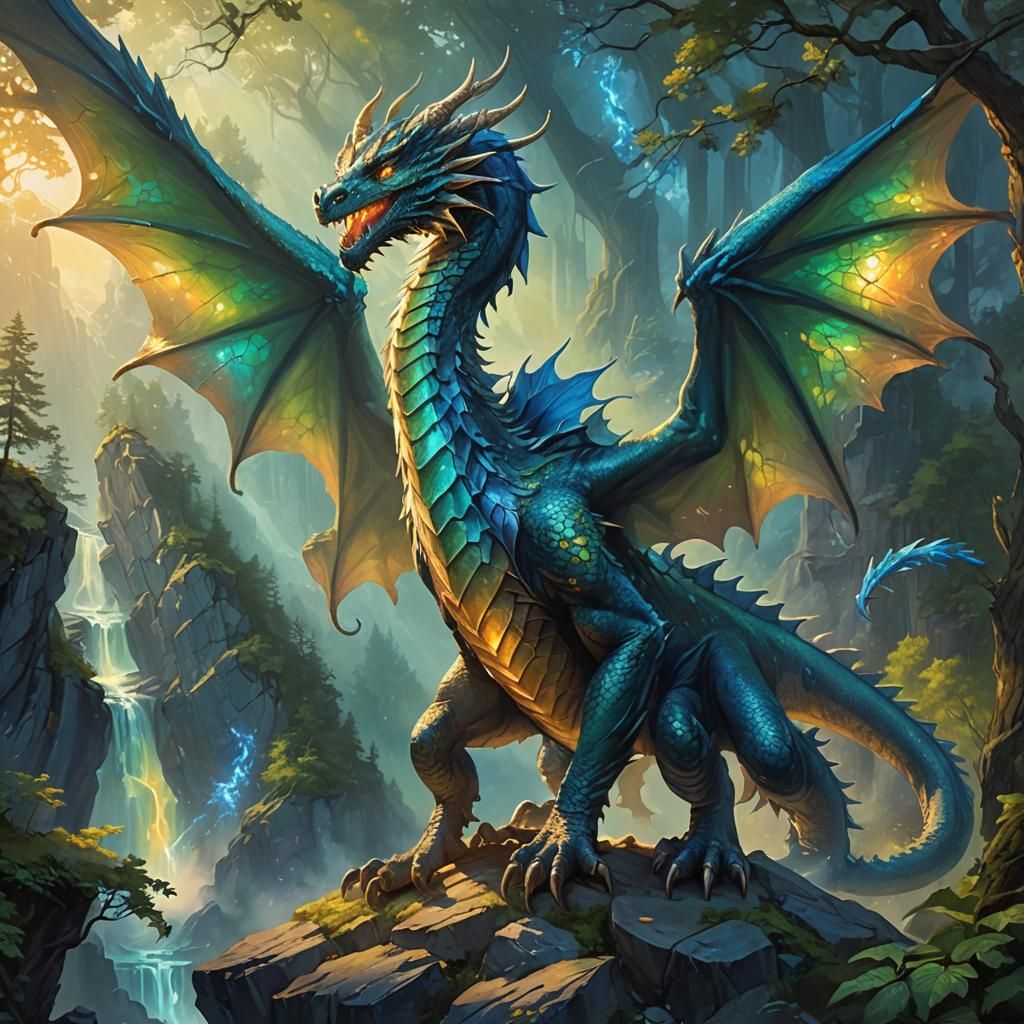 Dragon with Glowing Wings Fantasy Art