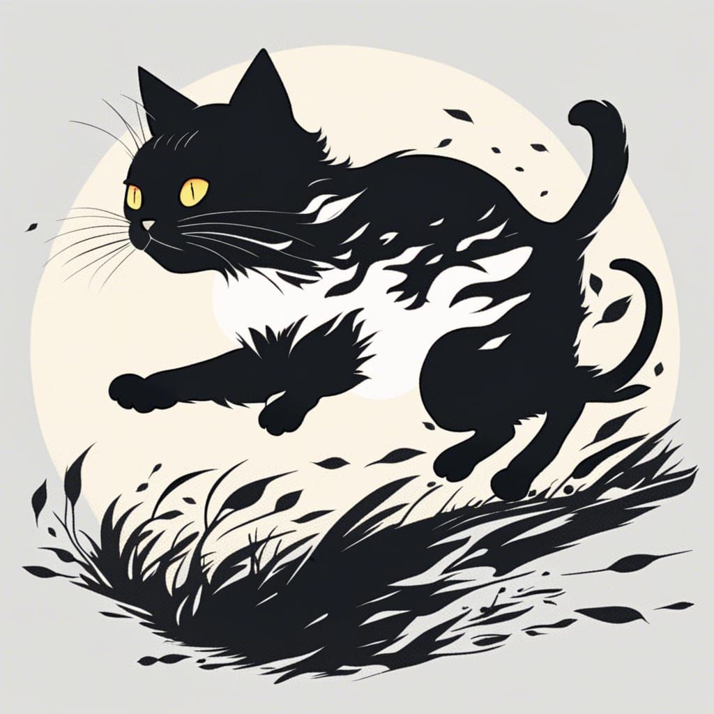 Cute Black Cat Silhouette Running: Anime Key Visual