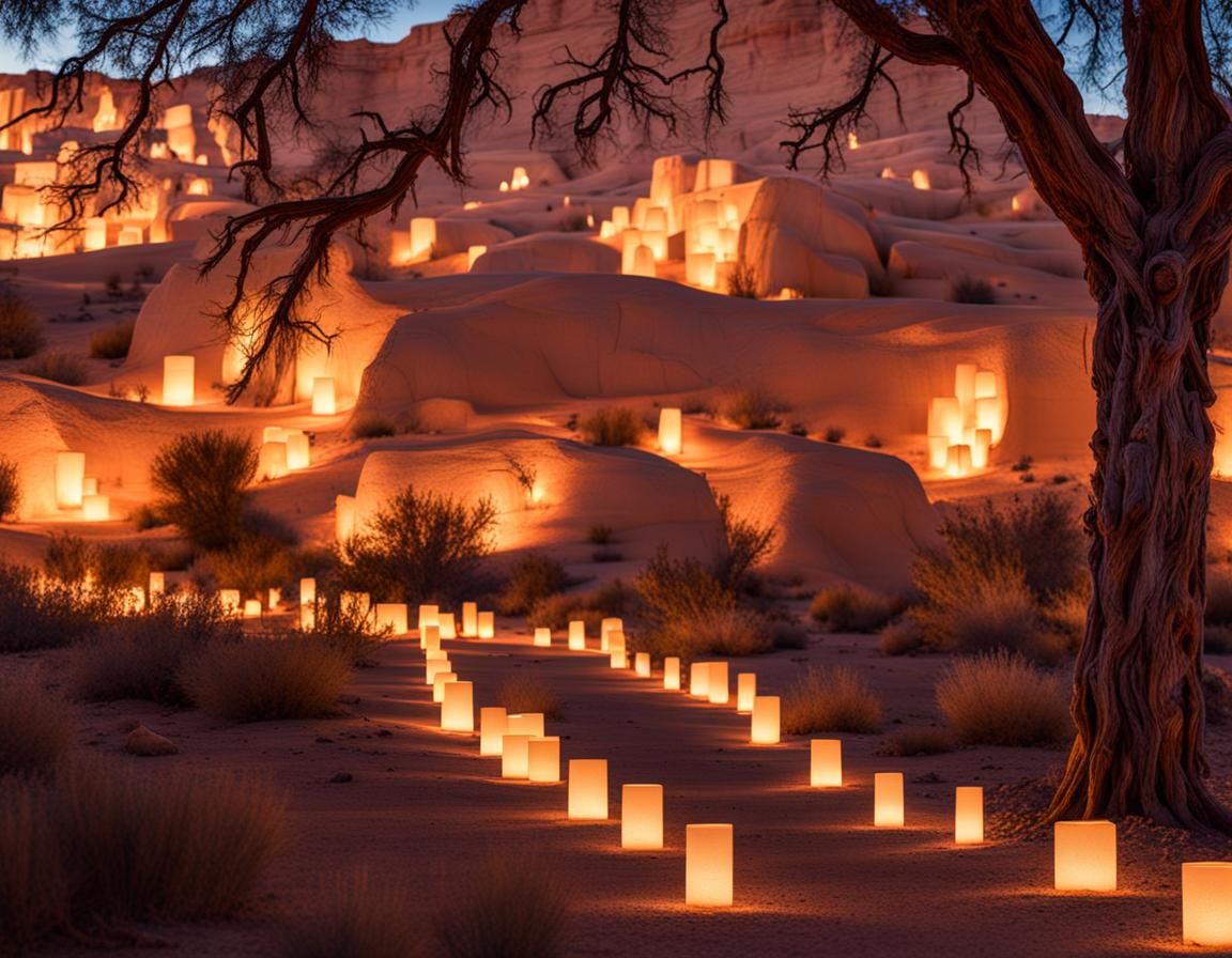 Realistic Luminaries Glow in New Mexico, 8K