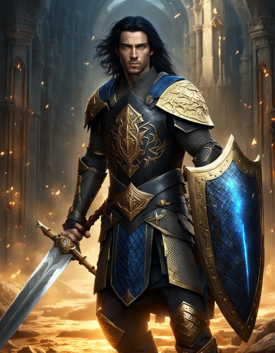 Half-Elf Paladin in Golden Armor: D&D Character