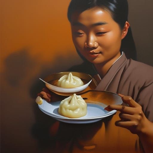 Bao Zi Dumpling Oil Painting in Gurney Style