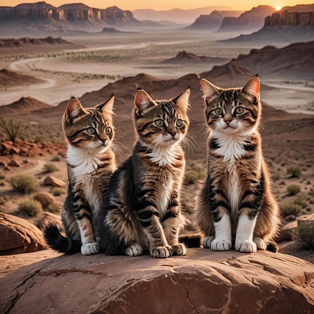 Grumpy Kittens at Desert Sunset