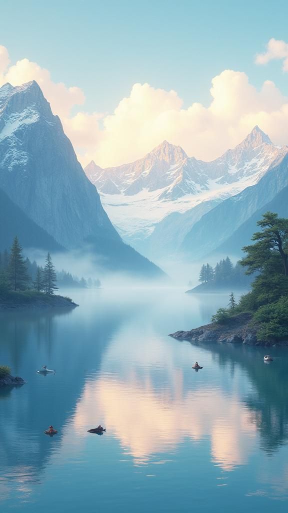 Snowy Mountains in Anime Style: A Digital Illustration