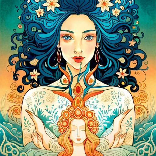 Elvish Deity Portrait in Inkpunk Style