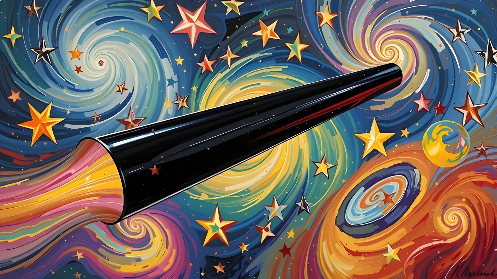 Mirror Cylinder with Iridescent Exhaust in Cosmic Vortex