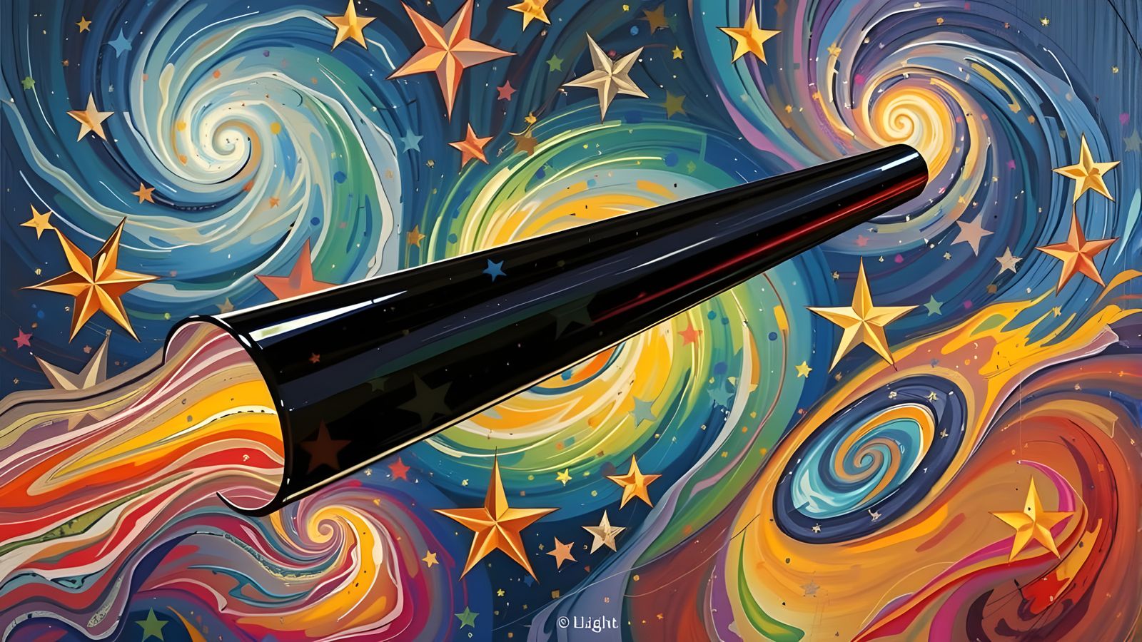 Sleek Hollow Cylinder with Iridescent Exhaust in a Cosmic Vo...