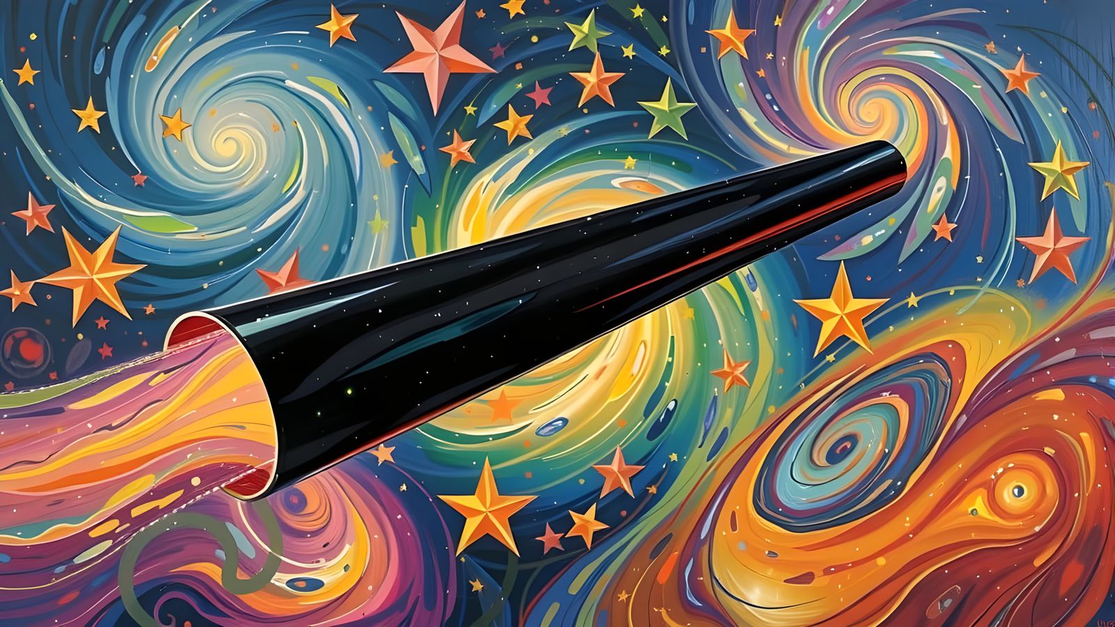 Sleek Mirror Cylinder with Iridescent Exhaust in Vortex Mael...