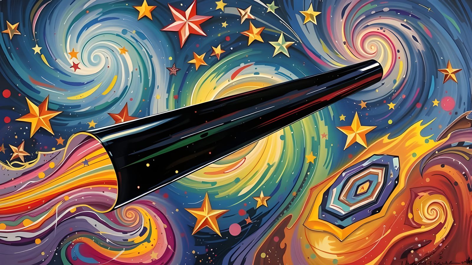 Sleek Hollow Cylinder with Iridescent Exhaust in Vortex Mael...