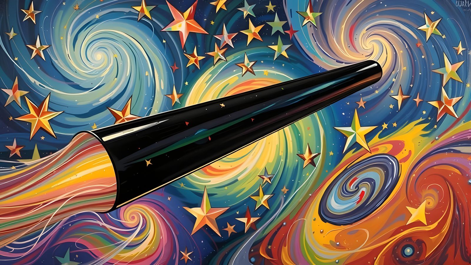 Sleek Mirror-Polished Cylinder with Iridescent Exhaust in Vo...