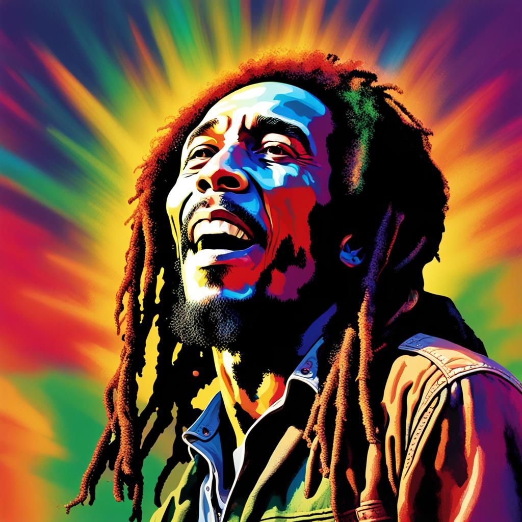 Bob Marley Portrait in Iridescent Style