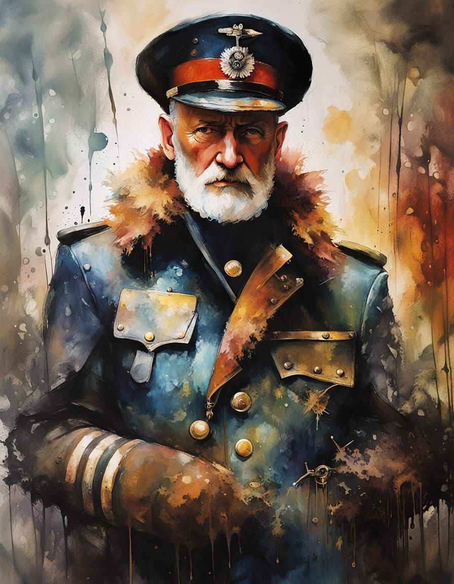WW-2 German Submarine Captain in Abstract Art Style