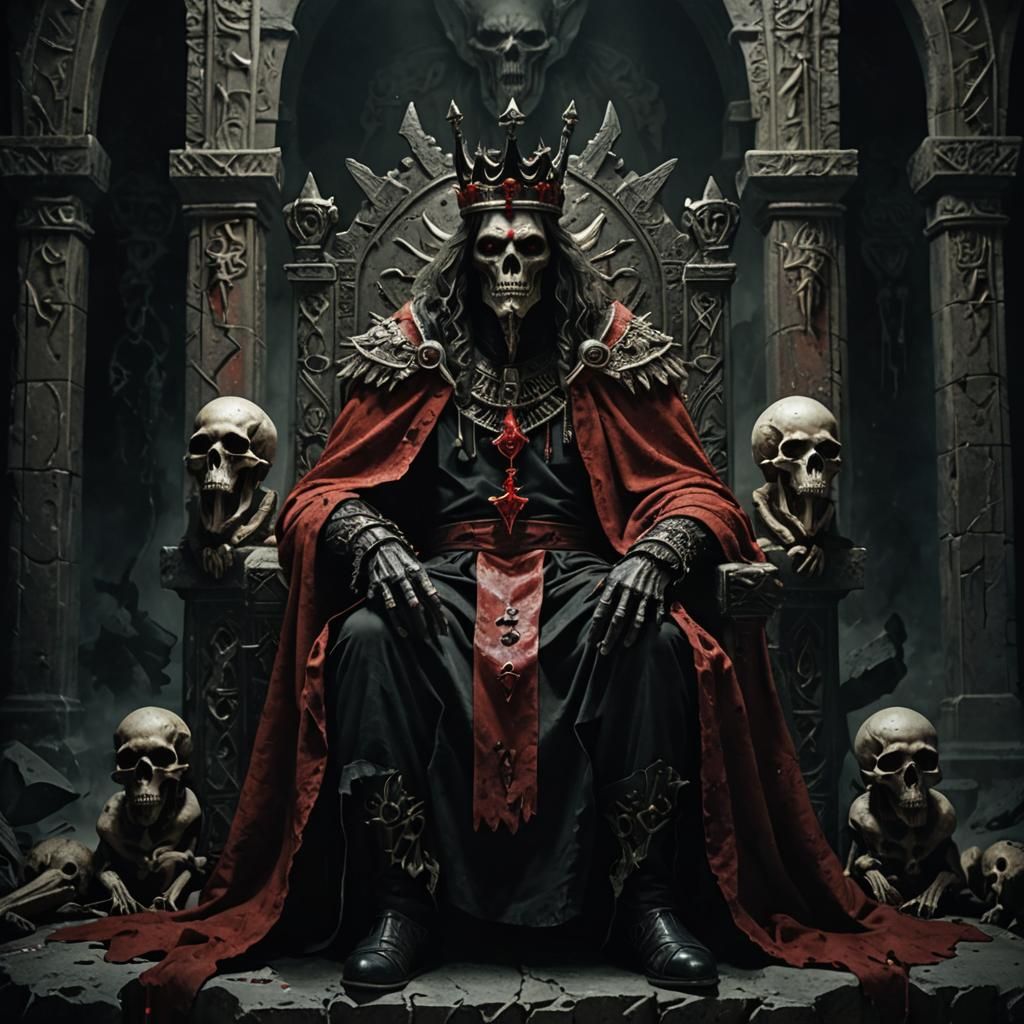 Ghoulish King on Ram Skull Throne in Dark Fantasy