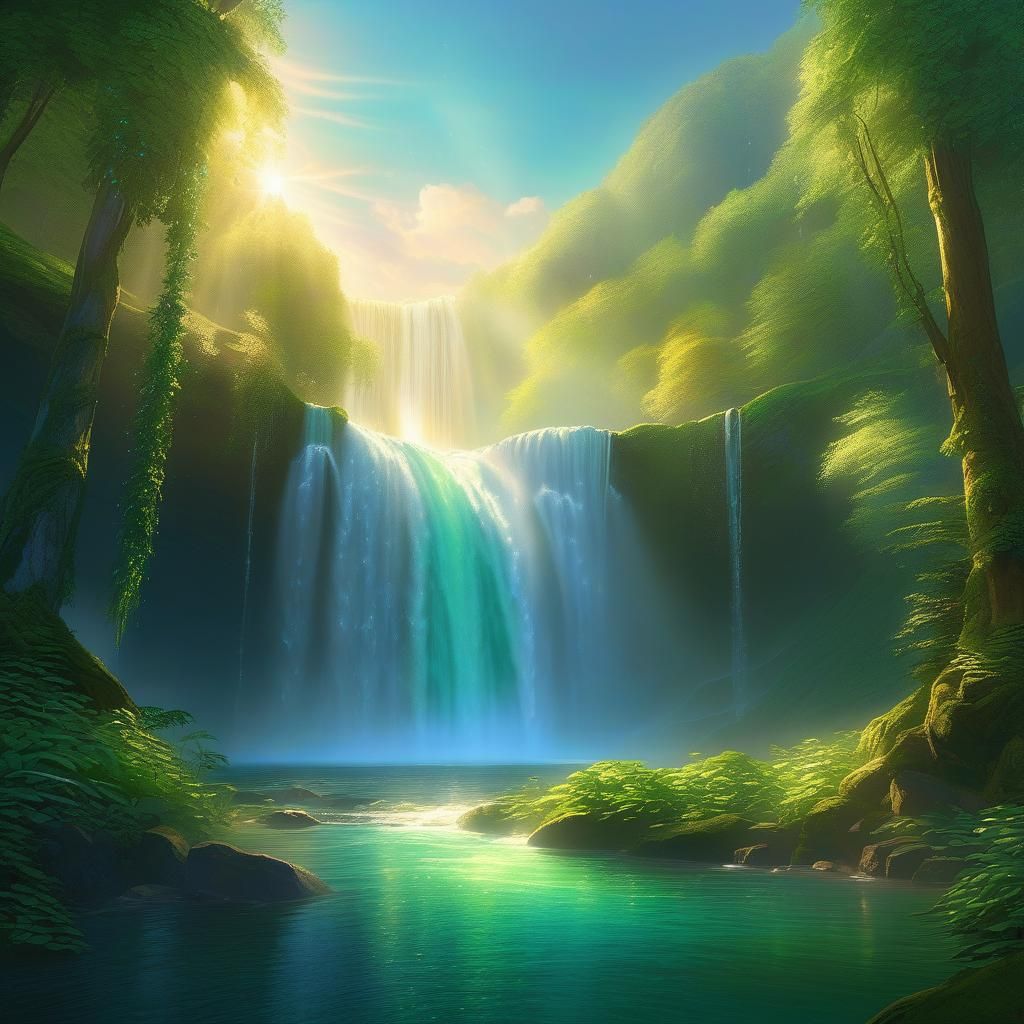 Ethereal Waterfall Cascades in Dreamy Landscape