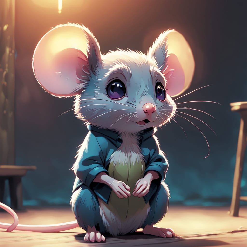 Anime-Style Shy Mouse in Pastel Colors