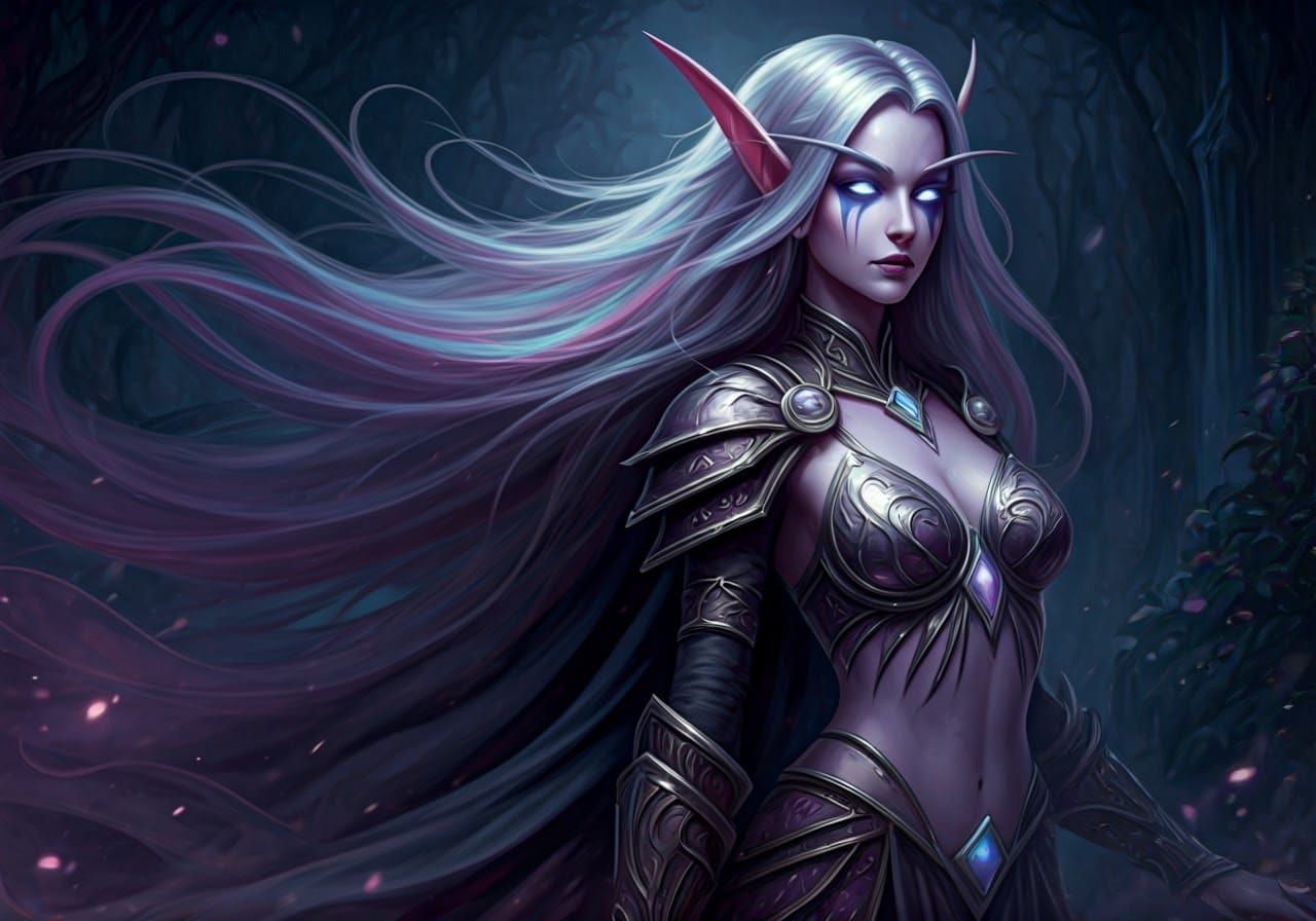 Mystical Night Elf in Moonlit Fantasy Realm