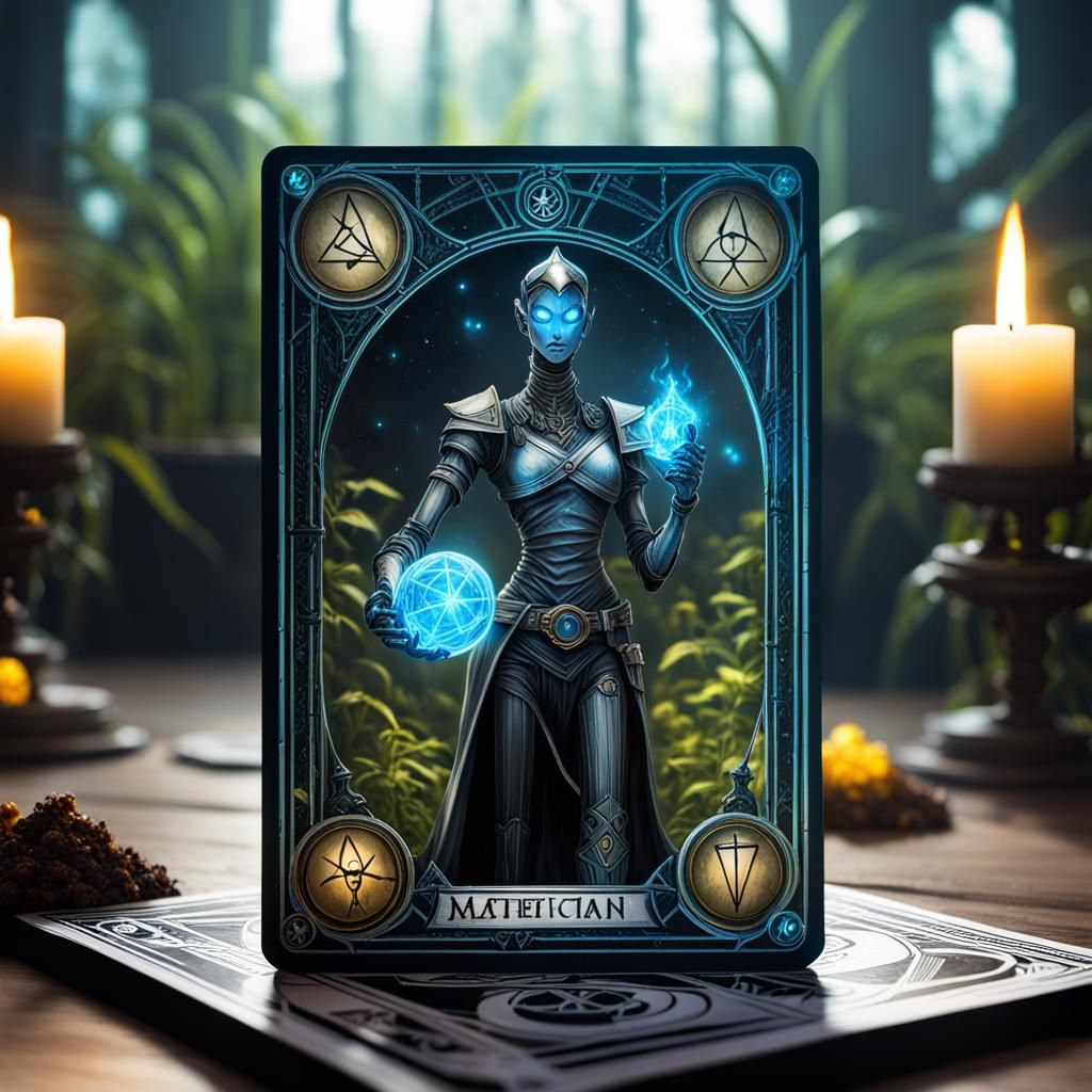 Robot Magician Tarot Card in Aetherpunk Style