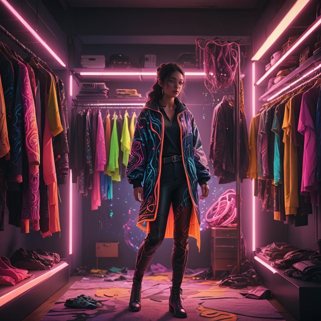 Heroine's Neon Wardrobe: Detailed Concept Art