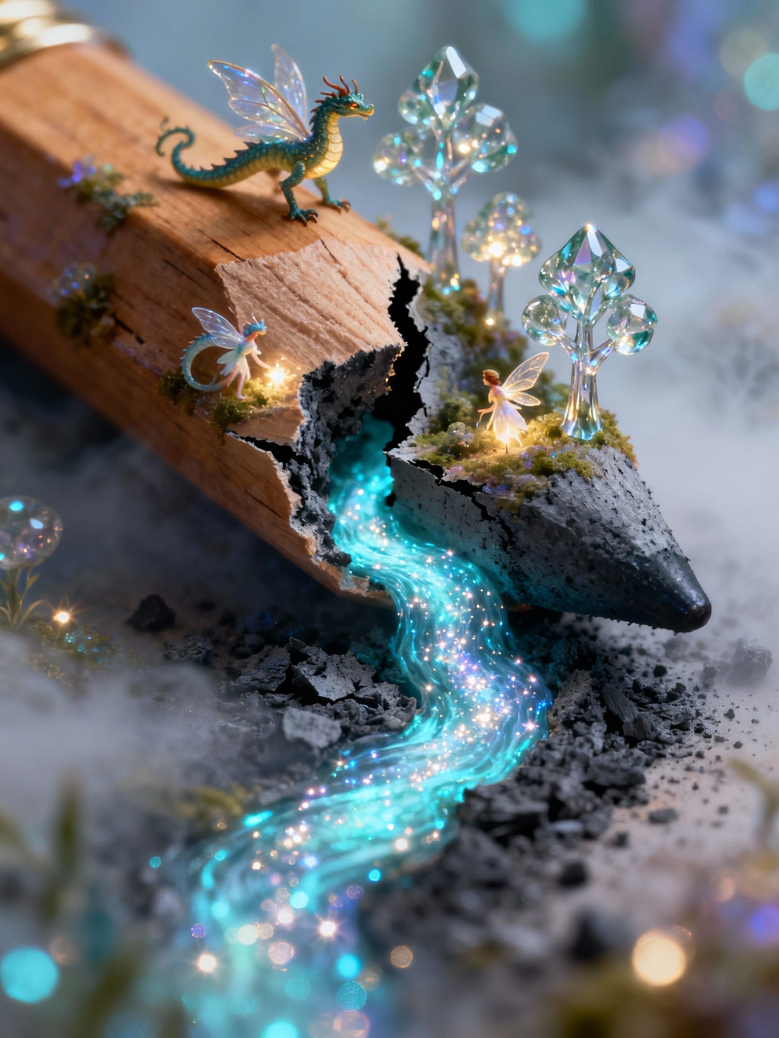 Miniature Fantasy World From Magical Pencil, Bioluminescent ...