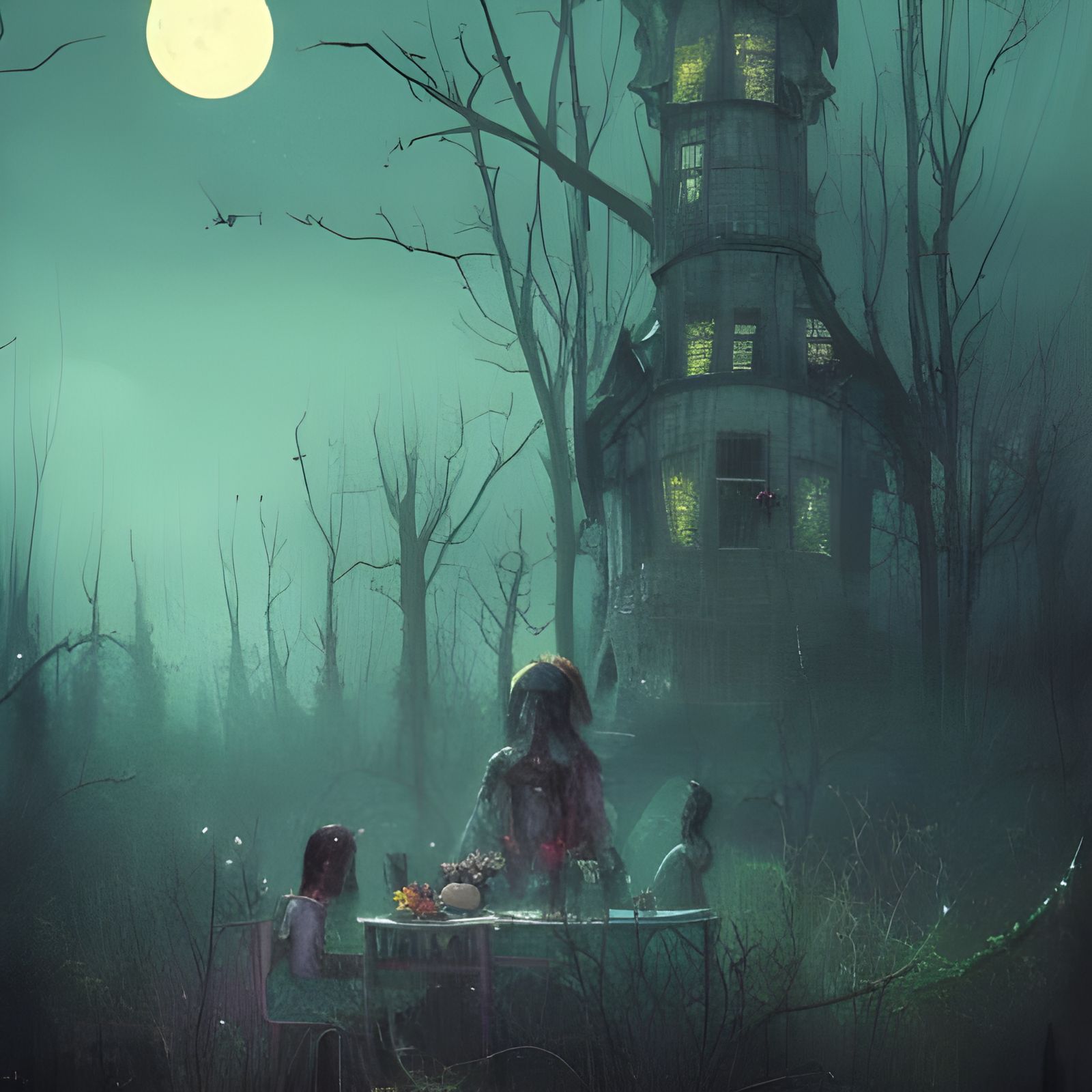 Creepy Fantasy Witch Kitchen with Bats and Stars