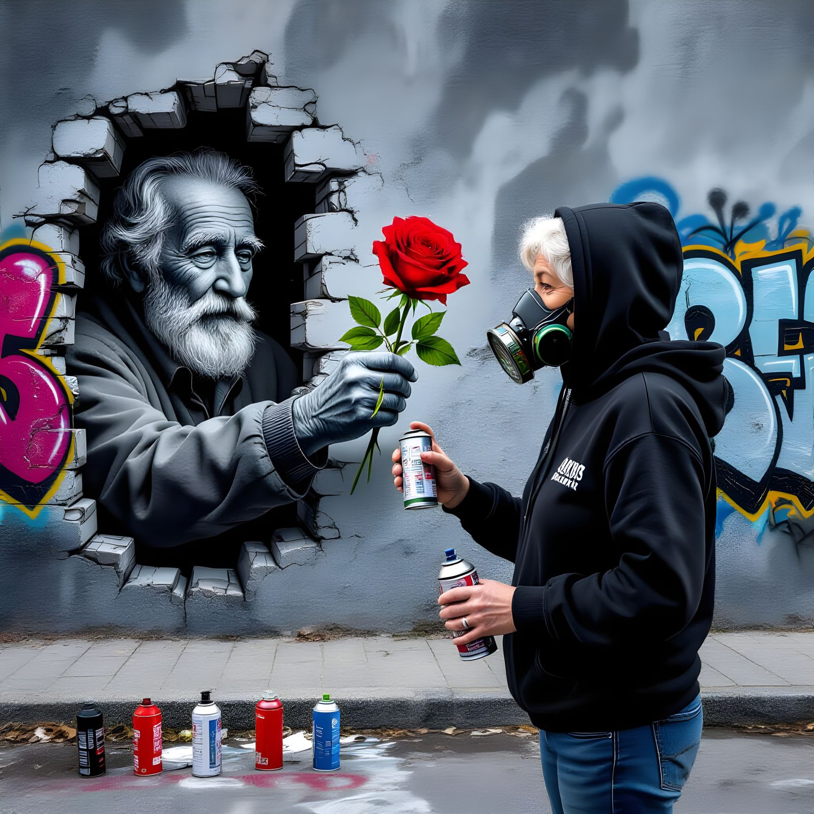 Graffiti Artist Receives 3D Rose From Mural