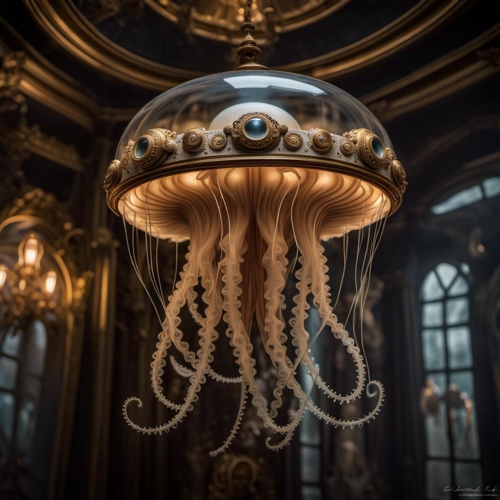Rococo Steampunk Jellyfish with Intricate Details