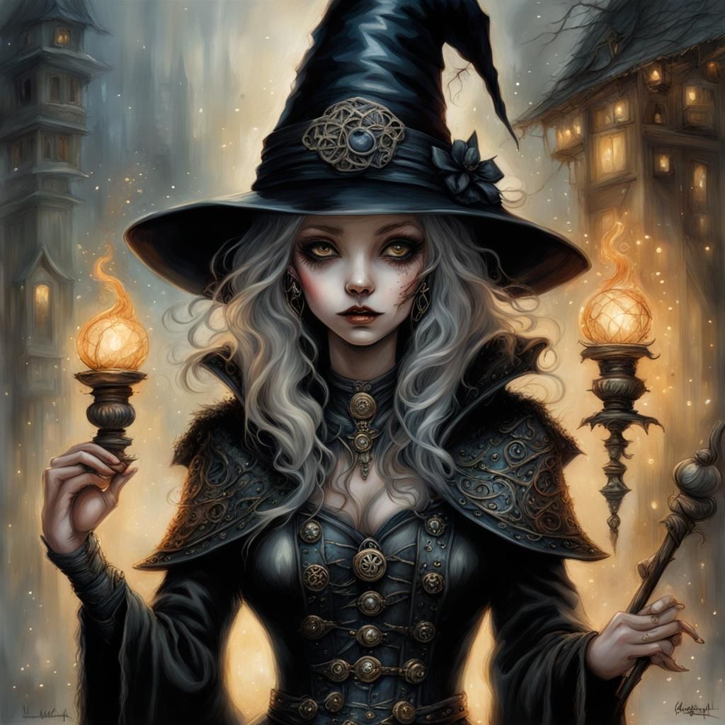 Magical Witch with Hat in Surreal Fantasy Style