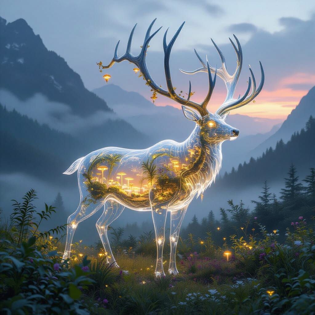 Glass Megaloceros Ecosystem in Dreamy Valley